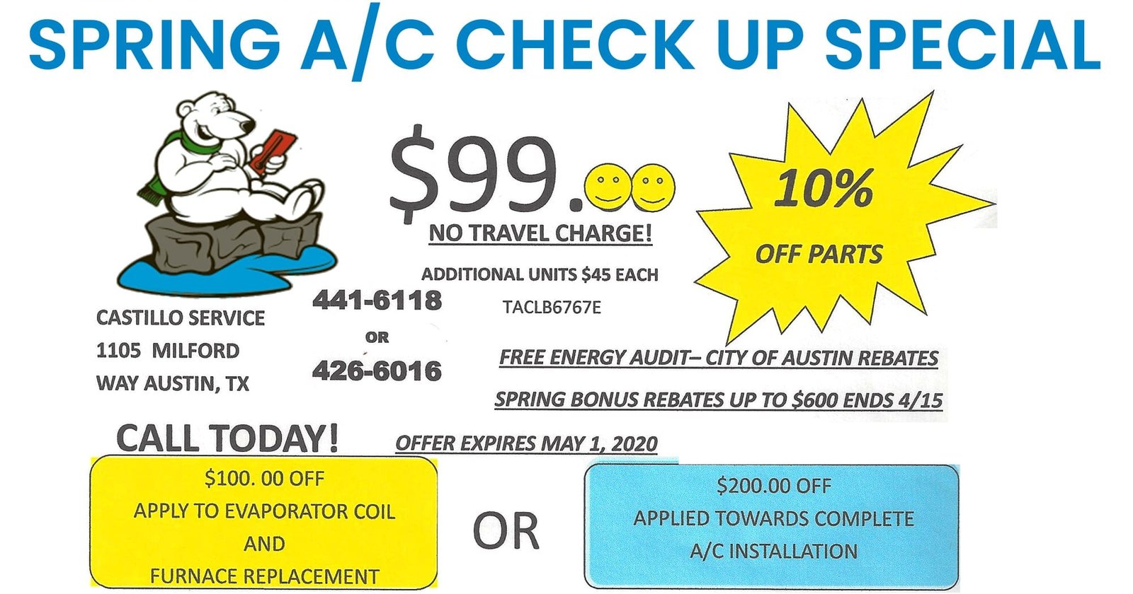 Spring A/C Checkup Special 2020 « Castillo Service